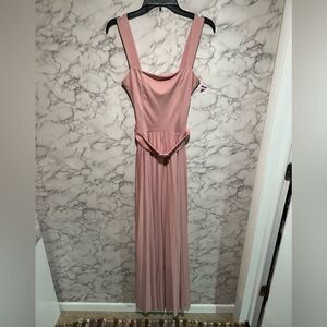 ASOS DESIGN square neck belted pleated maxi dress in rose - PINK Size 4